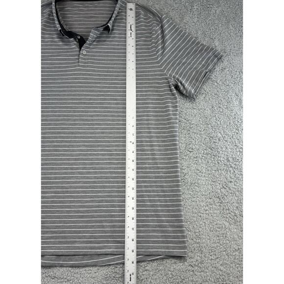 Lululemon Evolution Mens M/L Gray Striped Short Sleeve Polo Shirt - Picture 3 of 10